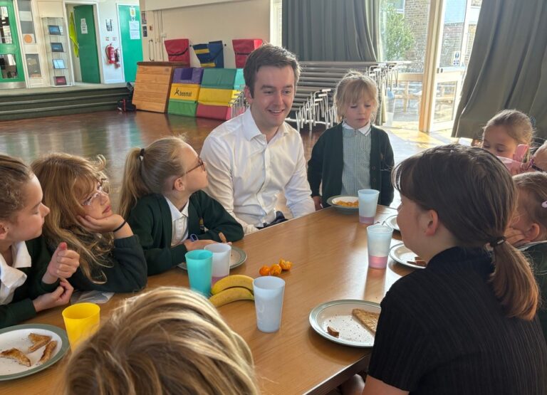 Tom Rutland MP at a local primary school's breakfast club.