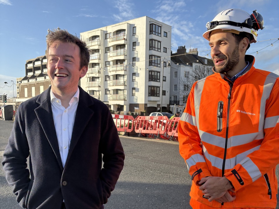 Tom Rutland MP on Worthing beach.