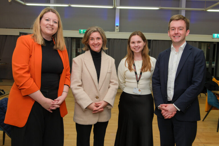 Cllr Sophie Cox, Dr Beccy Cooper MP, Hemiko representative and Tom Rutland MP, at the launch of the Worthing Heat Network.