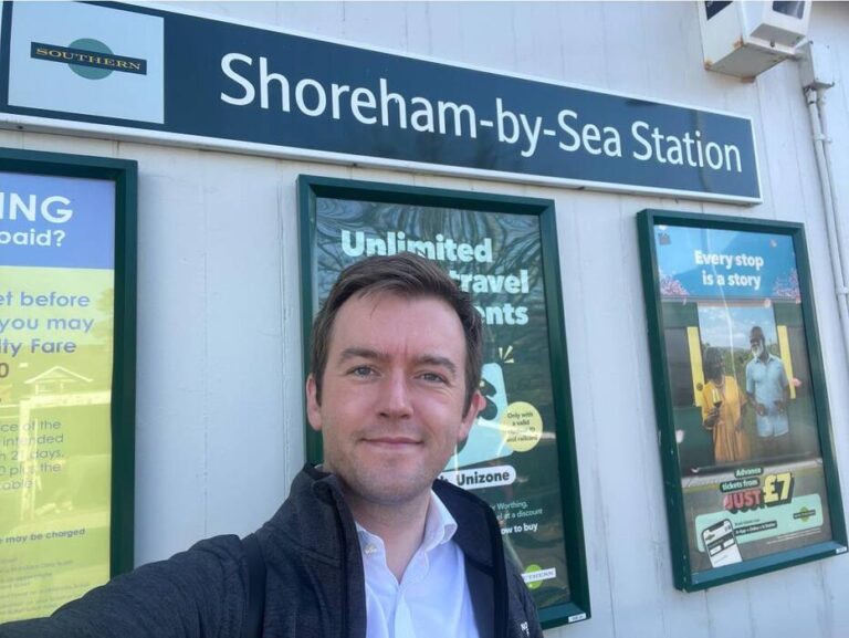 Tom Rutland MP at Shoreham-by-Sea station.