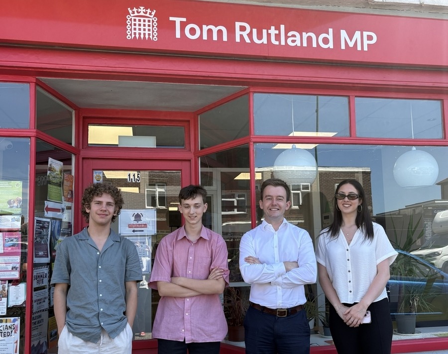 Tom Rutland MP with work experience students.